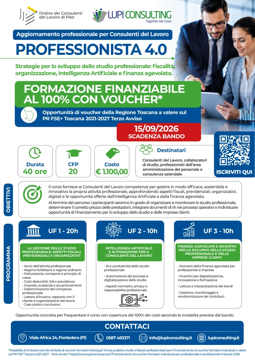 Locandina corso Professionista 4.0 per Consulenti del Lavoro