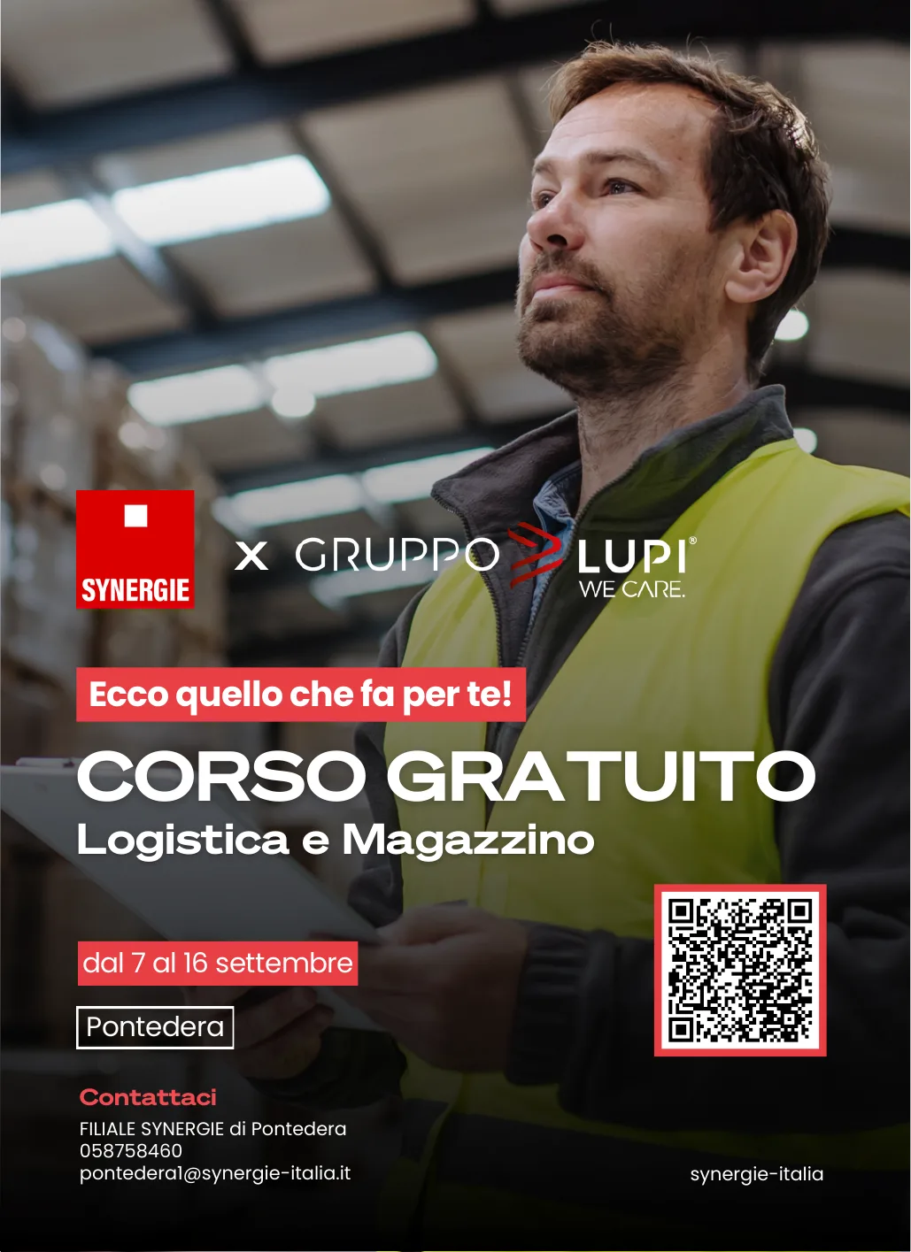 Locandina del corso gratuito Logistica e Magazzino a Pontedera